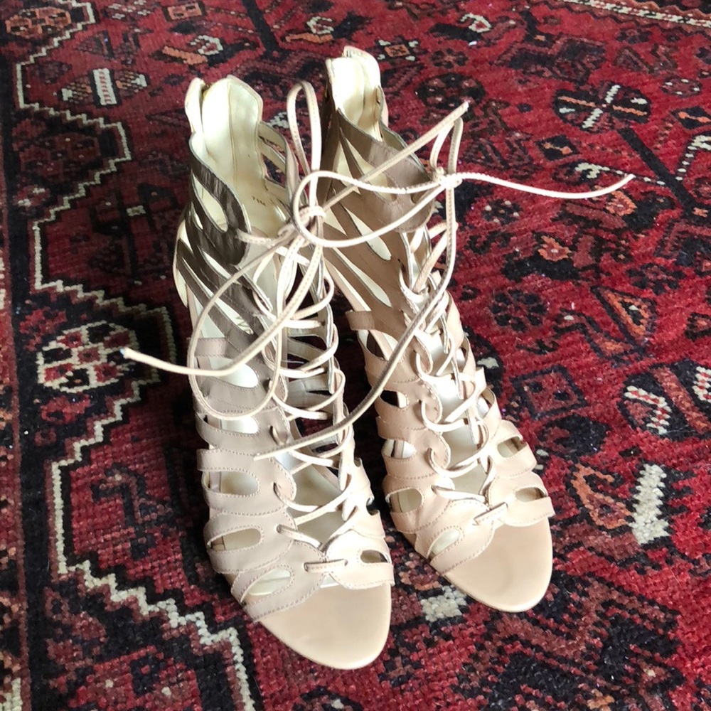 Nine West nude/blush lace up heels. 7.5
